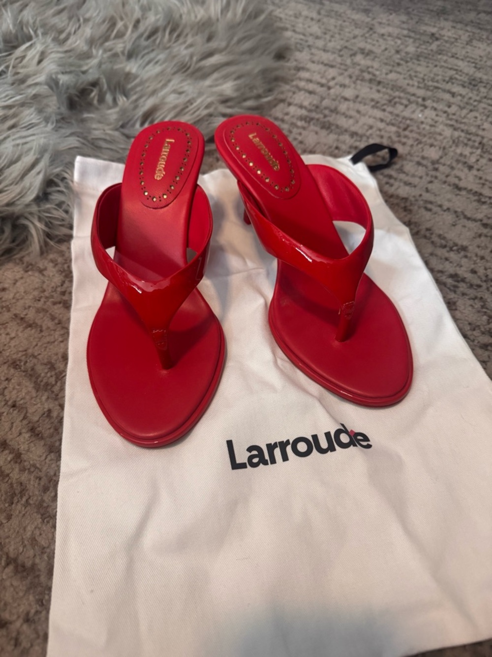 Larroude Gaia Red Patent Thong Sandals